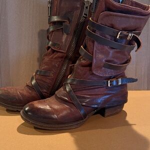 Freebird by Steven Woman’s Deep Red/Brown Leather Boots. Handcrafted.